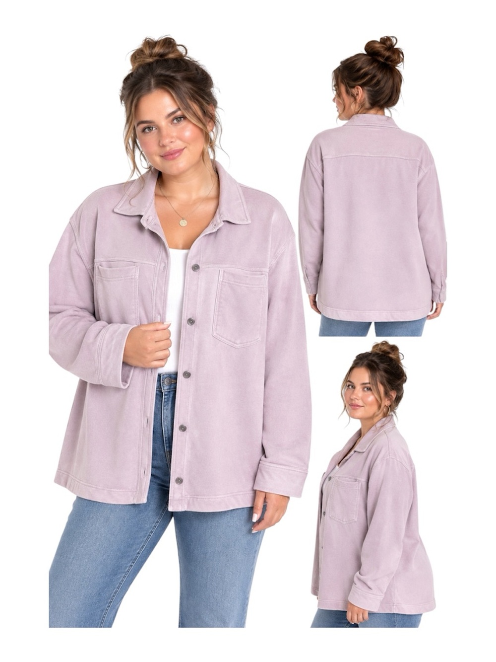 Jane + Delancey Mauve Button Front Shacket Jacket Size 2X Soft Girl Cozy Casual